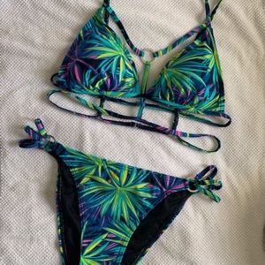 Tropical Vibrant Black Strappy Bikini Bathing Suit